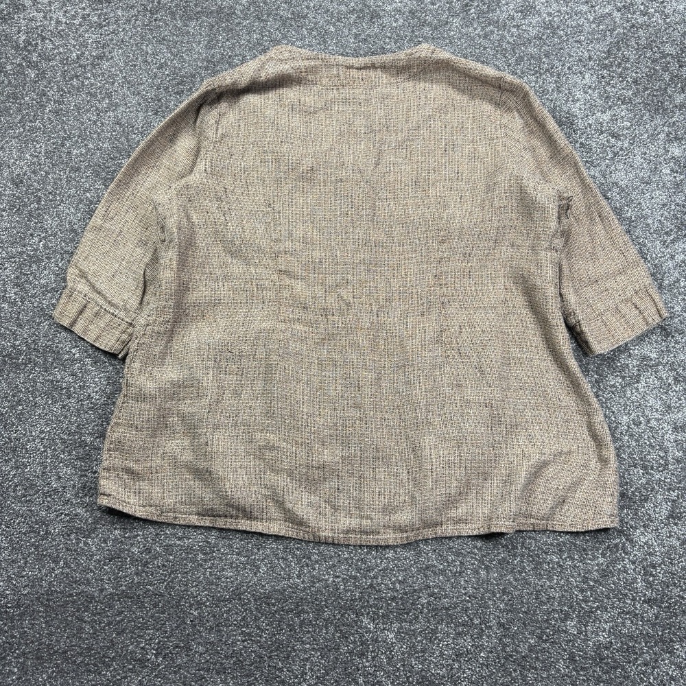 Flax By Jeanne Engelhart Blouse Top Size 1G XL Brown 100% Linen Woven Button Up - Picture 2 of 10